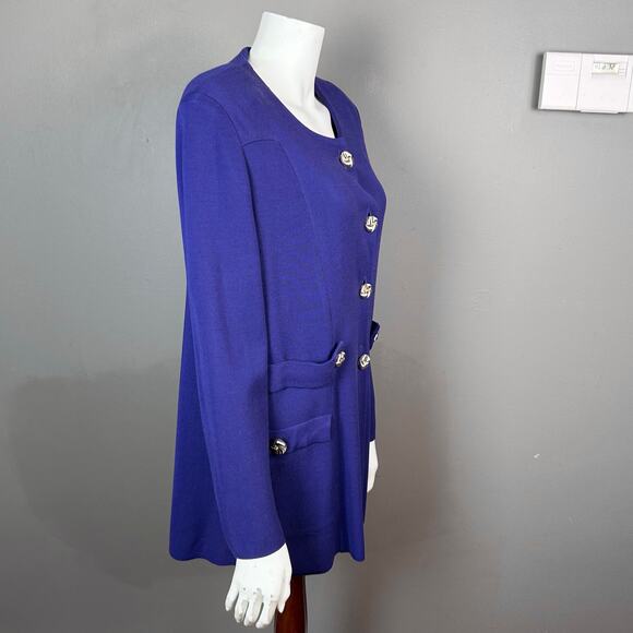 Misook jacket sweater cardigan XL blue office coastal brass buttons - Picture 5 of 11